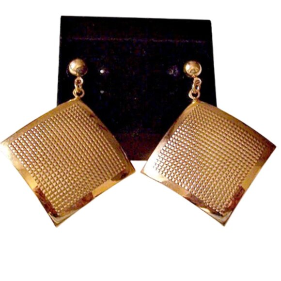 Diamond Discs Pierced Post Stud Earrings Gold Tone - Picture 5 of 5